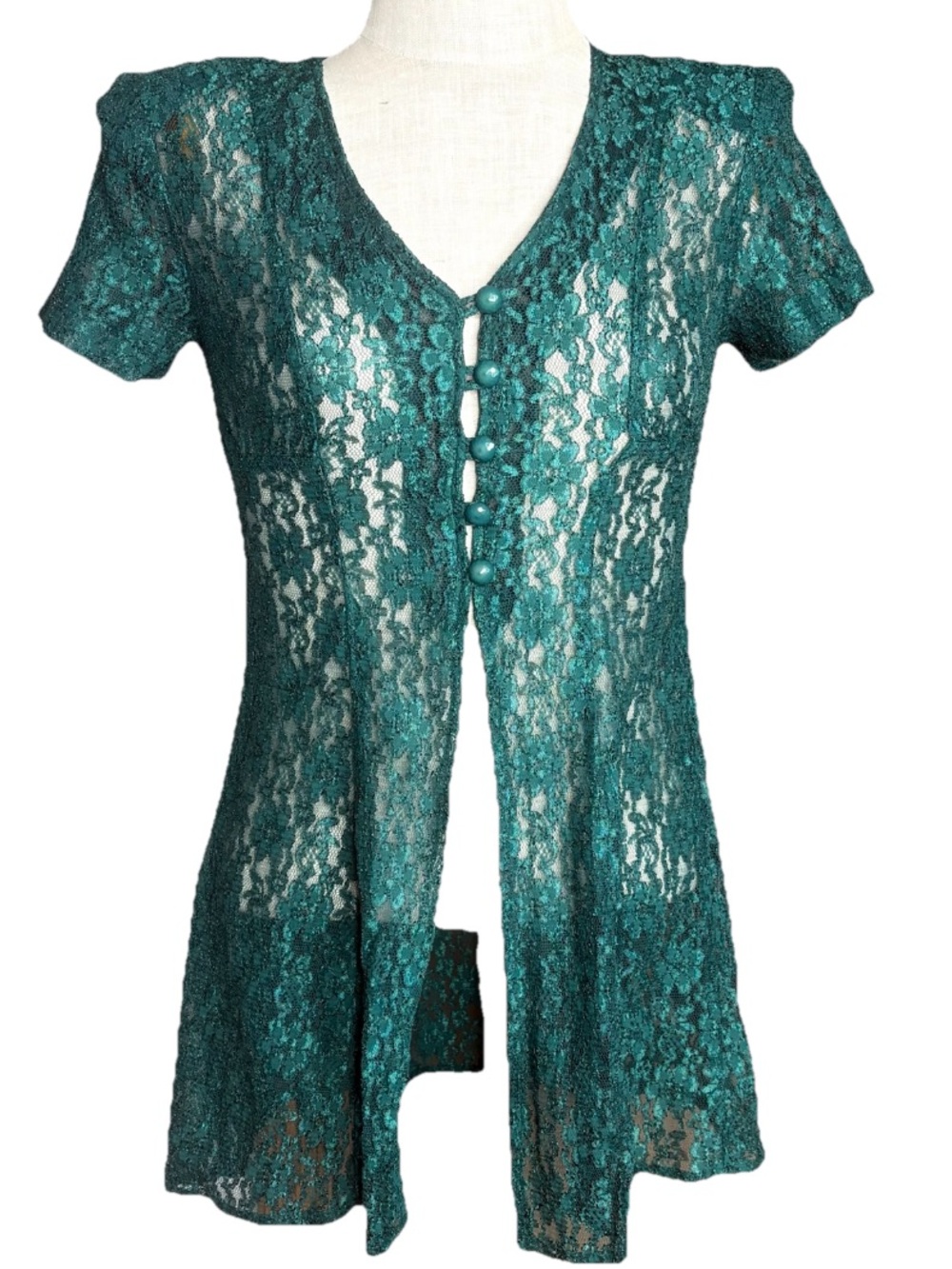 Vintage 90s Green Lace Button Front Jacket Top